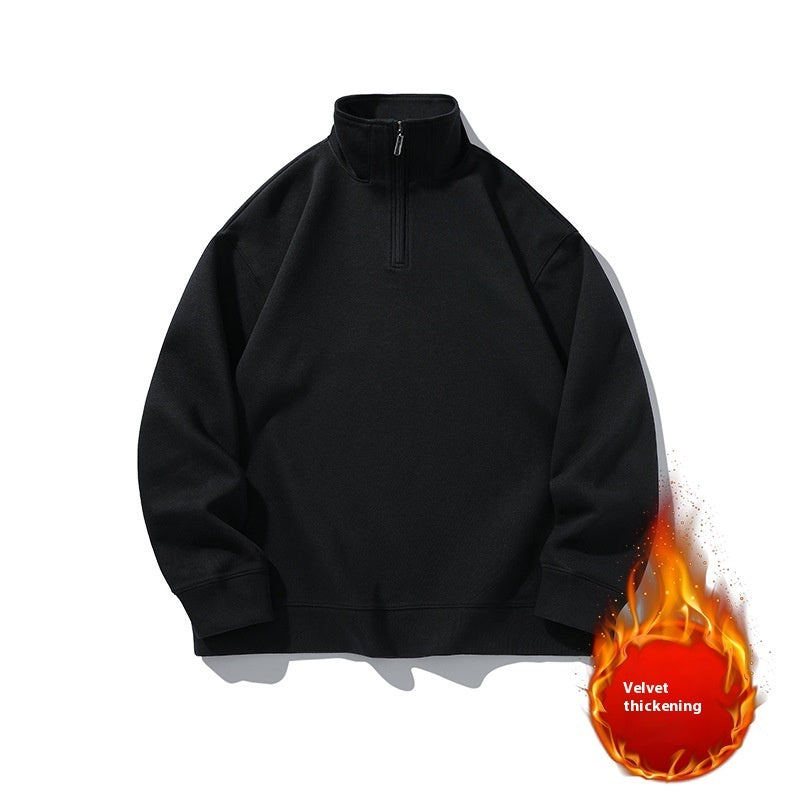 Fleece-lined Half Zipper Polo Shirt Sweater