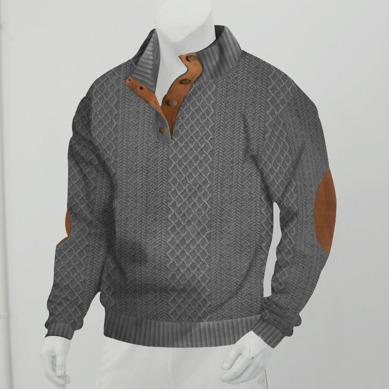 Stand Collar Long Sleeve Jacquard Knitted Pullover Sweater for men