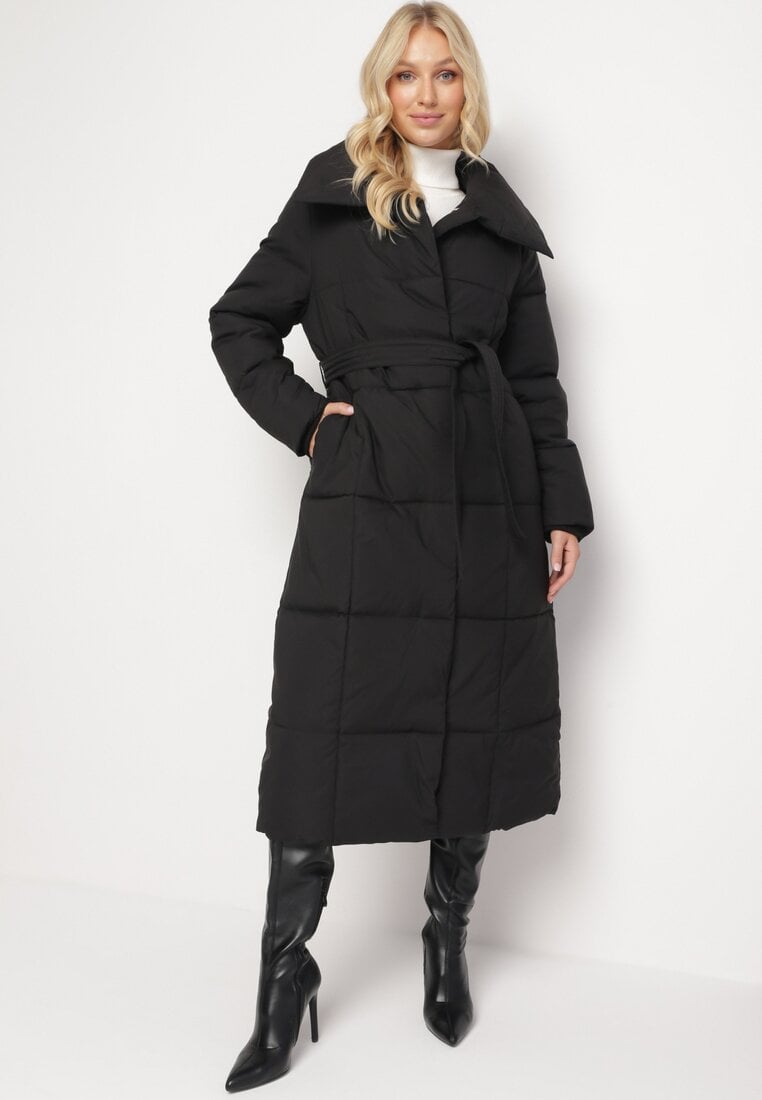 Women's winter coat long puffer jacket with belt