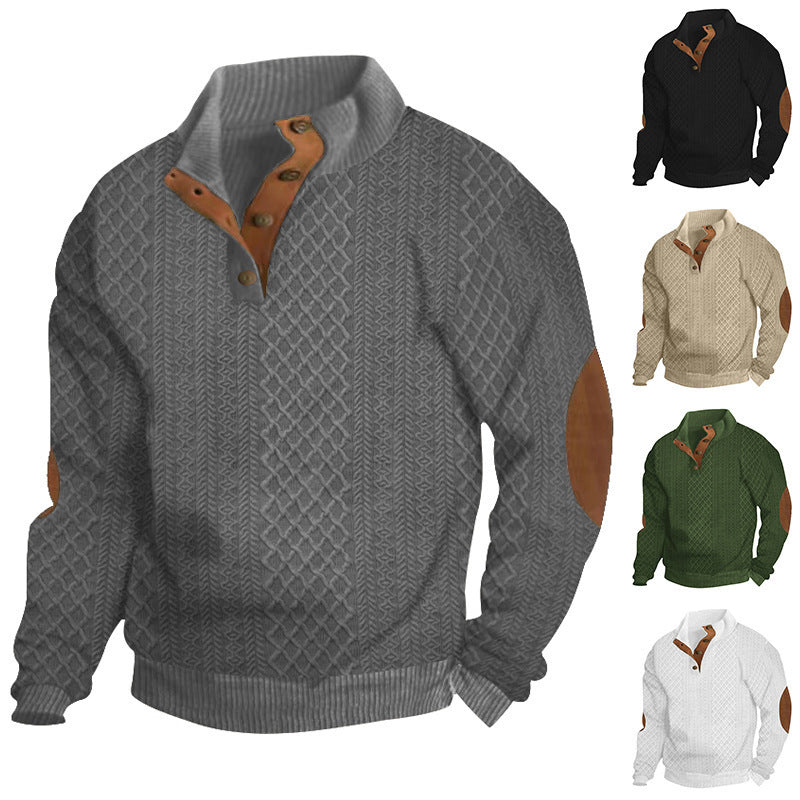 Stand Collar Long Sleeve Jacquard Knitted Pullover Sweater for men
