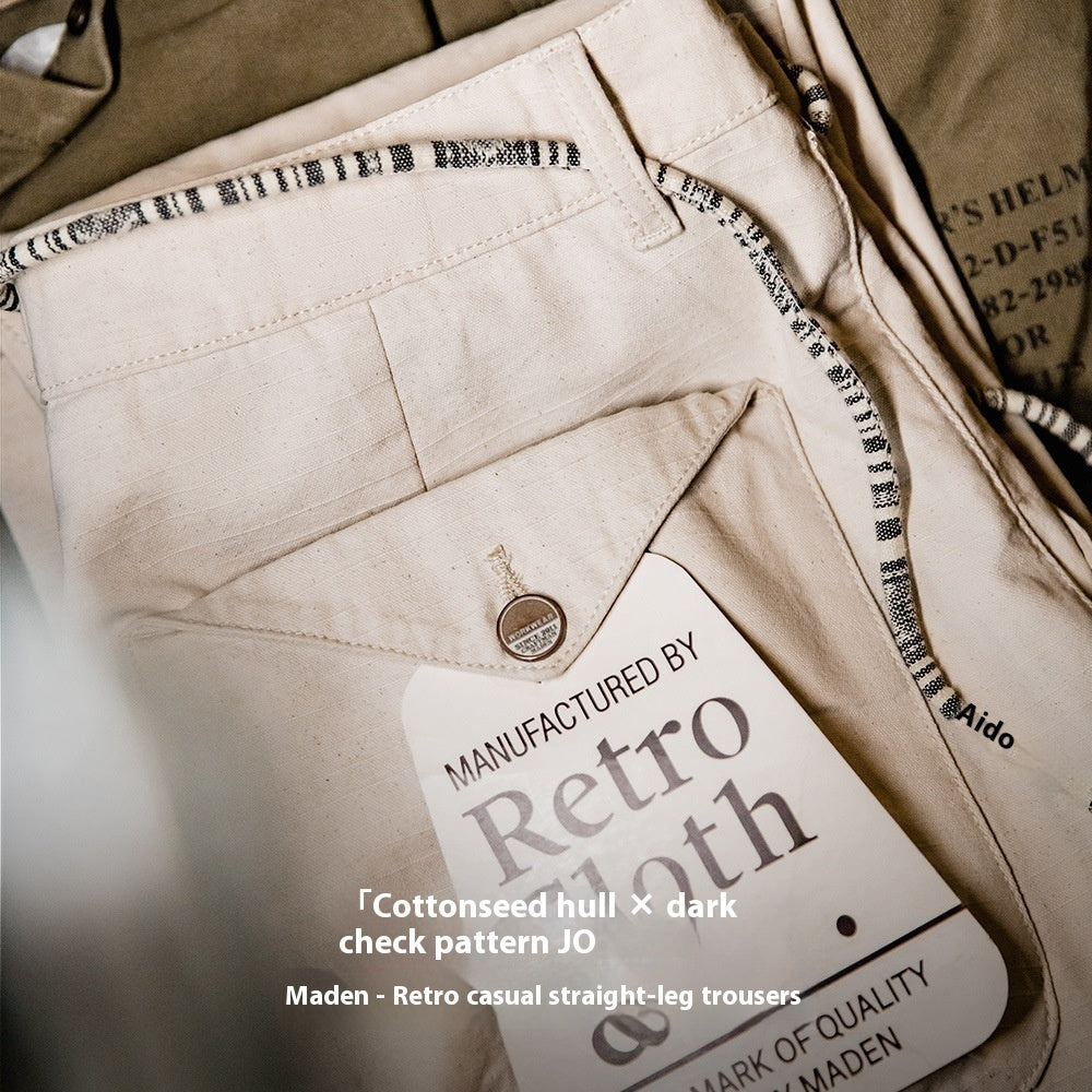 Men's Madden Workwear American Retro Cotton Seed Shell Dark Plaid Casual Pants