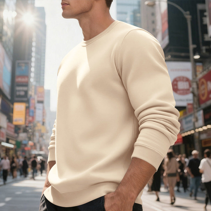 Fleece-lined Crew Neck Sweater Male Loose Casual Top for men