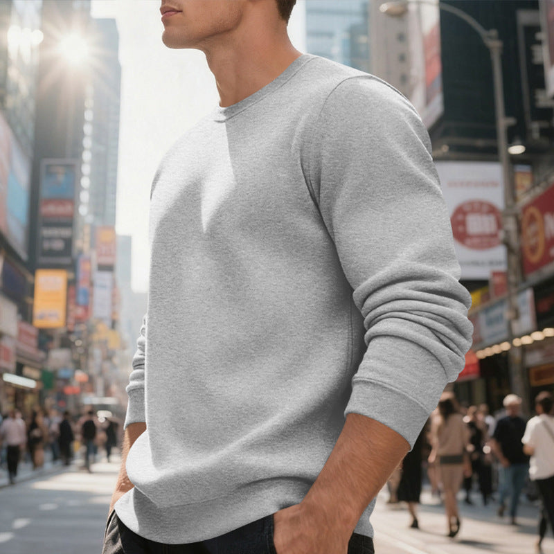 Fleece-lined Crew Neck Sweater Male Loose Casual Top for men