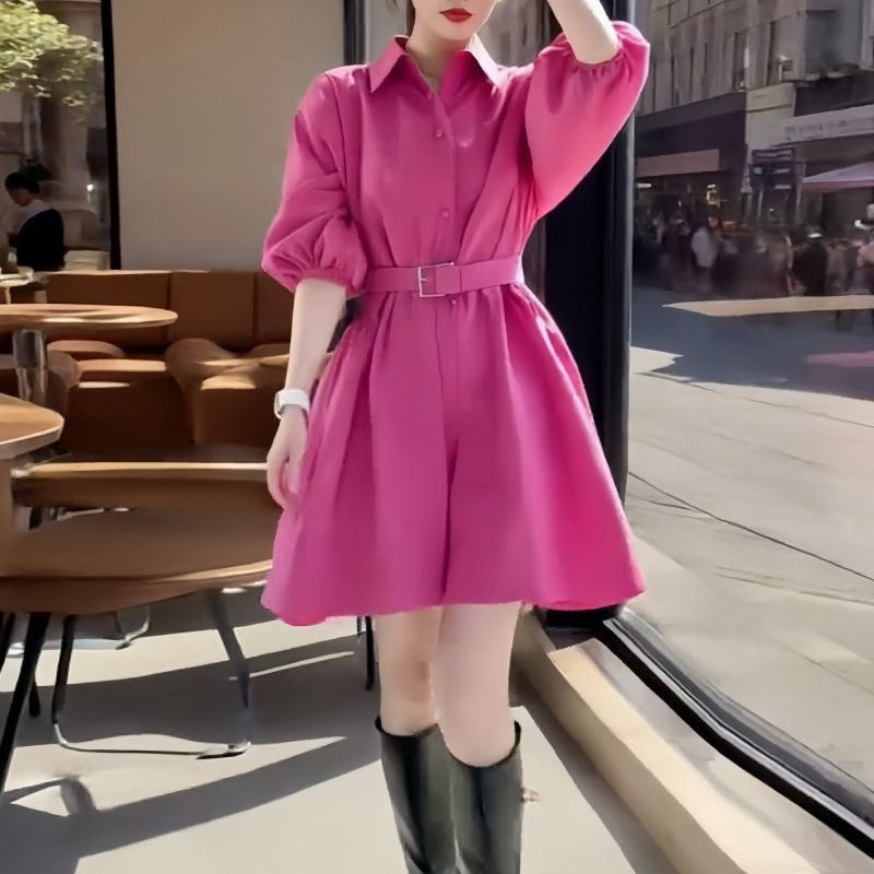 High-grade Rose Red Shirt Dress for women