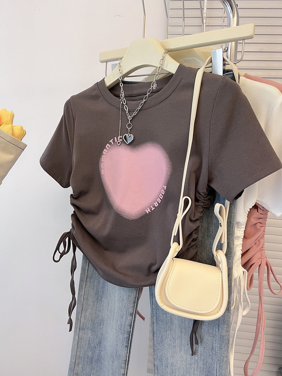 Design Print O-neck Short Casual Top