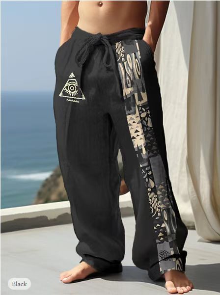 Retro Printed Loose Casual Straight Trousers for men