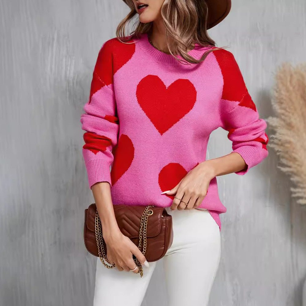 Fashion Peach Heart Big Love Sweater For Women