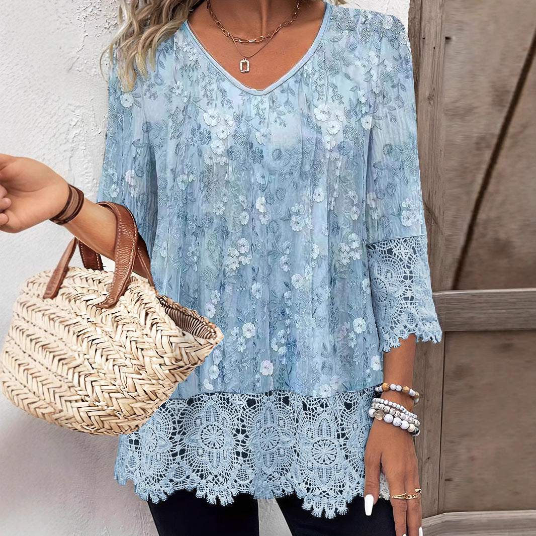 V-neck Lace Lace-collared Blouse for female