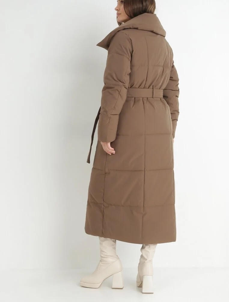 Women's winter coat long puffer jacket with belt