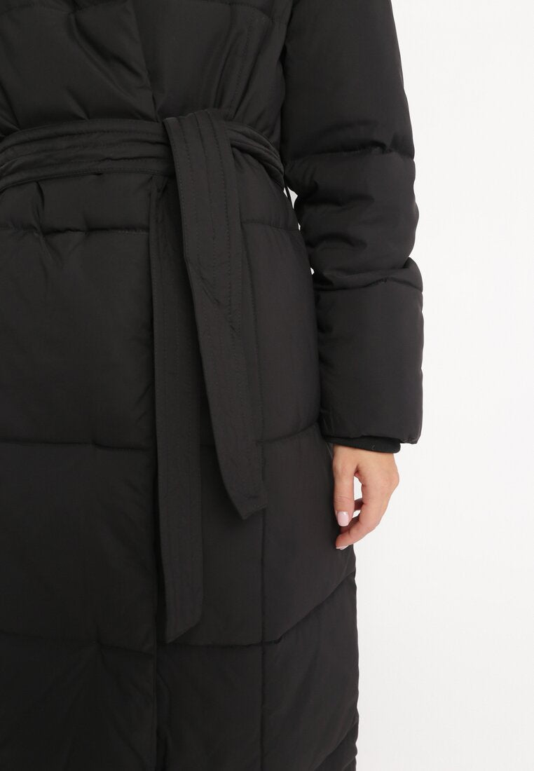 Women's winter coat long puffer jacket with belt