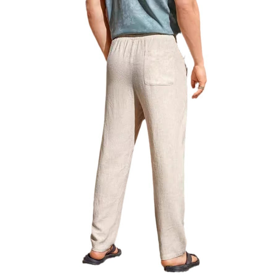 Men's Casual Cotton And Linen Drawstring Trousers Breathable Casual Versatile