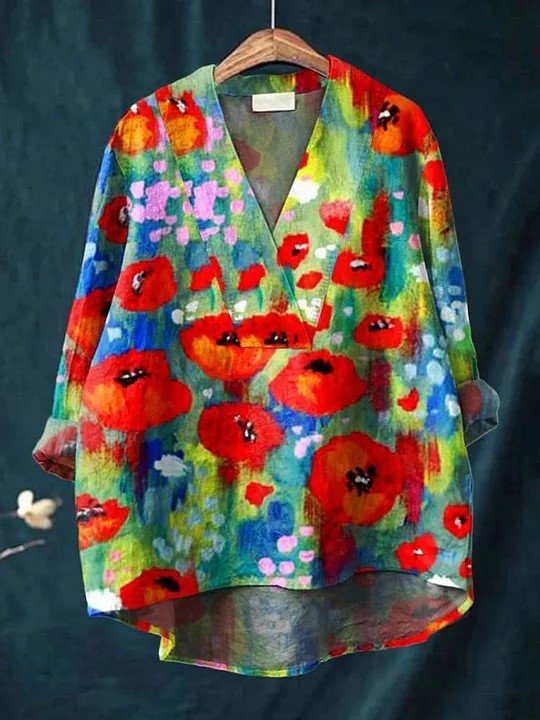 Fashion Digital Printing Large Wide V-neck Top