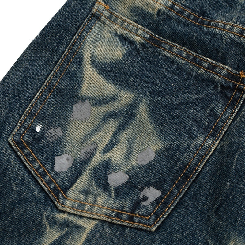 Old Splash-ink Blue Washed Straight-leg Trousers for men