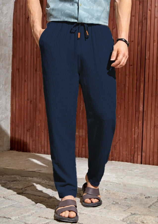 Men's Casual Cotton And Linen Drawstring Trousers Breathable Casual Versatile