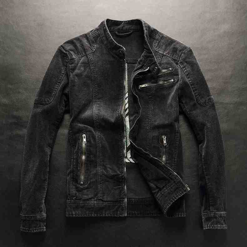 Men's Denim Coat European and American Leisure Vintage Slim-fit Stand Collar Zipper Jacket
