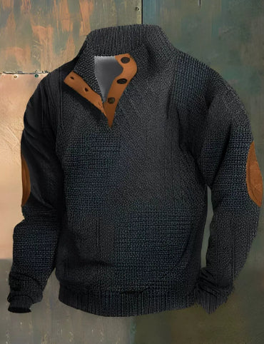 Stand Collar Long Sleeve Jacquard Knitted Pullover Sweater for men