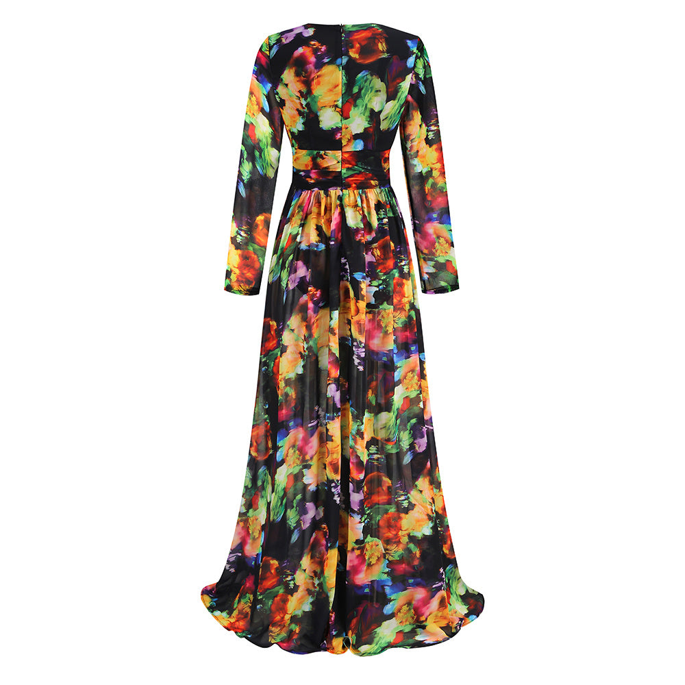 Multicolor V-neck Split Comfort and Casual Dress for women