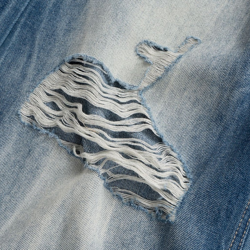 Wide Leg Brushed White Ripped Washed Distressed Frayed Blue Jeans