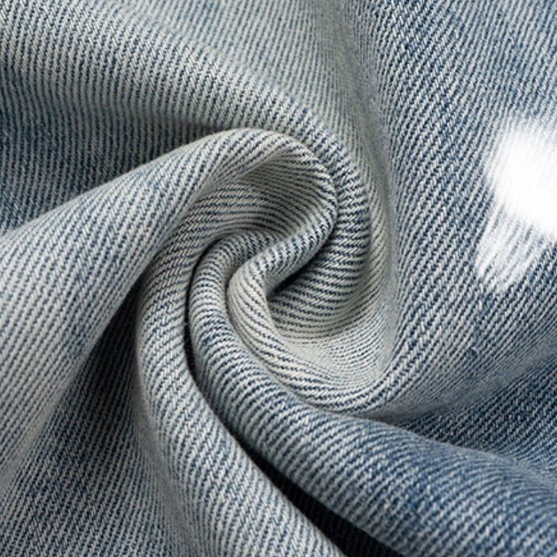 Wide Leg Brushed White Ripped Washed Distressed Frayed Blue Jeans