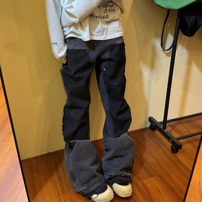 Retro Raw Edges Design Stitching Patchwork Straight Slimming Trousers for men