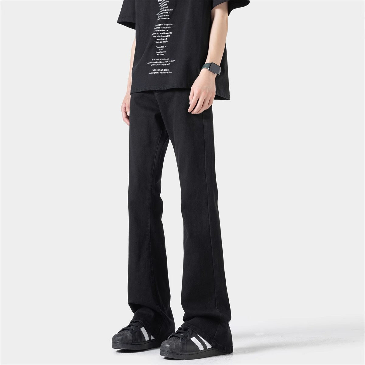 Black Casual Trousers Straight Micro-pull for men
