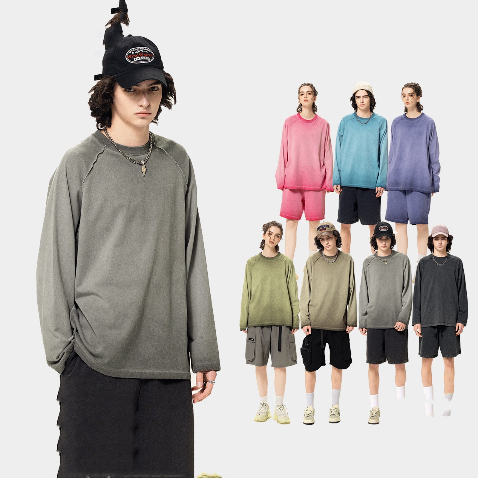 Long Sleeve Men's Europe And America Cross Border Solid Color Clothes Distressed