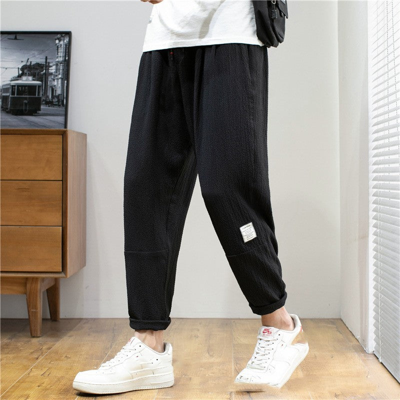 Korean Men's Ice Silk Cropped Pants Exercise Ankle-tied
