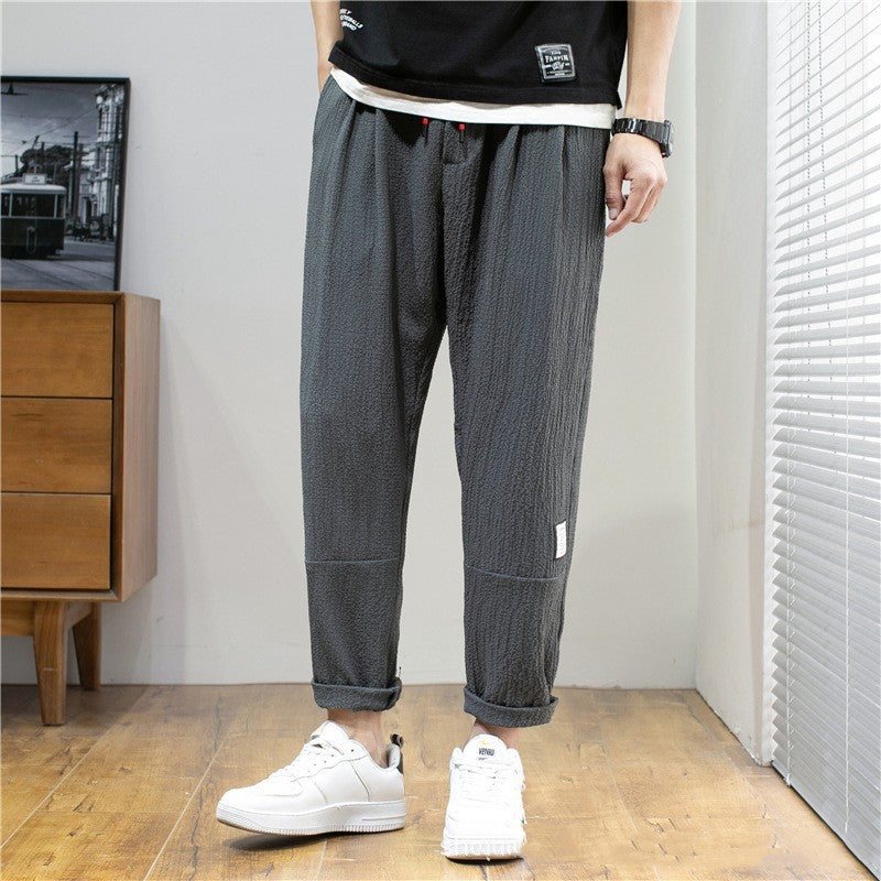 Korean Men's Ice Silk Cropped Pants Exercise Ankle-tied