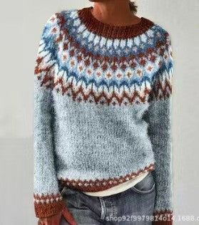 Women's Round-neck Color-block Loose Sweater
