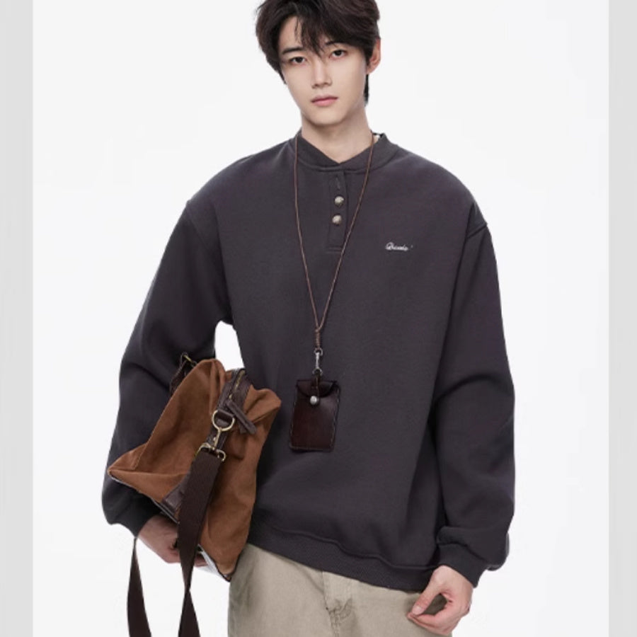 Henry Collar Sweater Men's Loose Pullover Coat