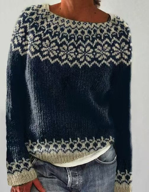 Women's Round-neck Color-block Loose Sweater