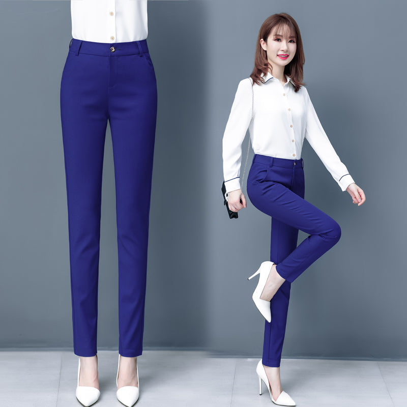Blue Suit Pants Spring Women's High Waist Career Figure Flattering Drape Skinny Pants