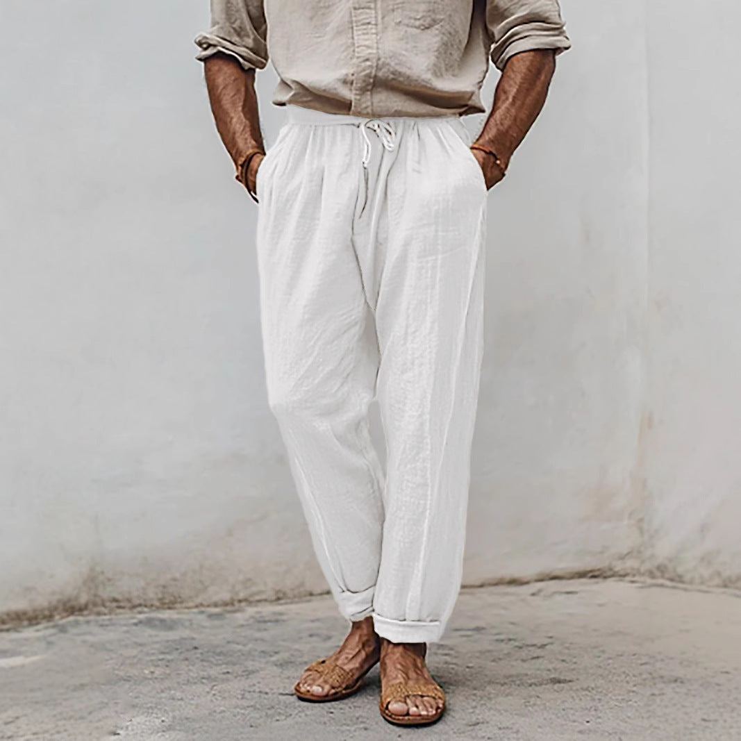 Men's Sports Trousers Drawstring Elastic Waist Straight Solid Color