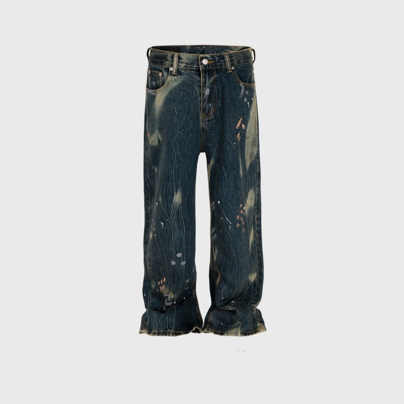 Old Splash-ink Blue Washed Straight-leg Trousers for men