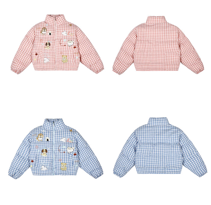 Cute Puppy Plaid Loose-fitting Versatile Padded Cotton Jacket