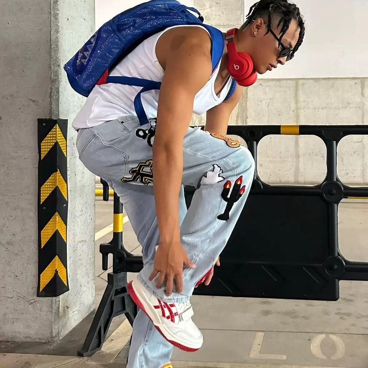 Light Color Irregular Towel Embroidered Slim Straight-leg Denim Trousers for men