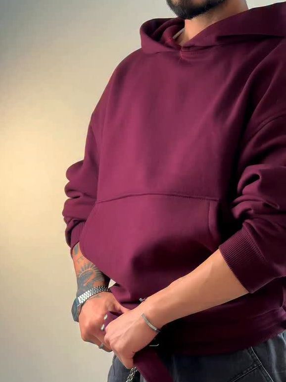 Burgundy Oversize Hoodie with Side Belt for men