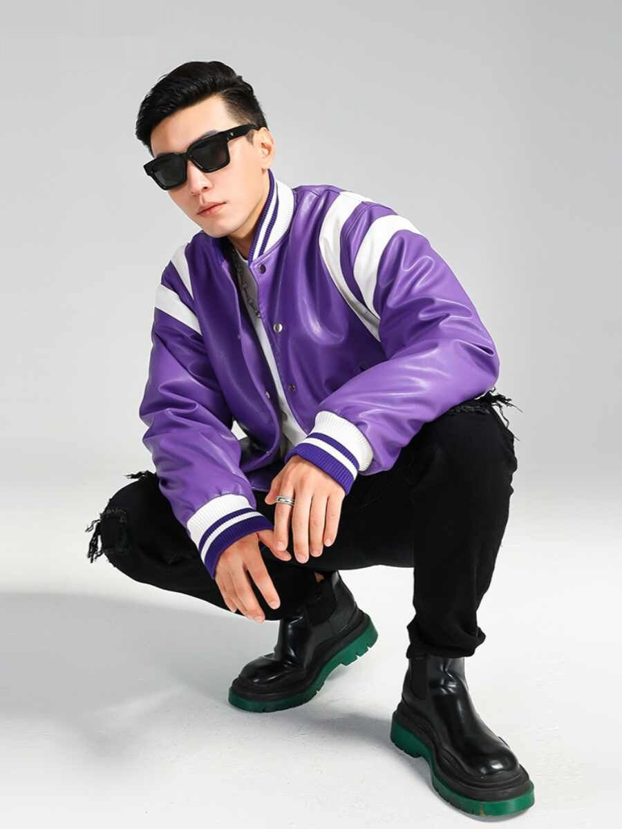 Fashion Colorblock American Biker's Leather Jacket