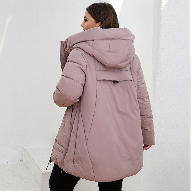 Fashionable Casual Winter Outerwear Cotton Padded Jacket with Hood and Zipper for women