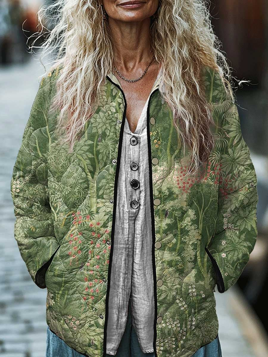 Women's Cotton Padded Jacket With Digital Floral Print