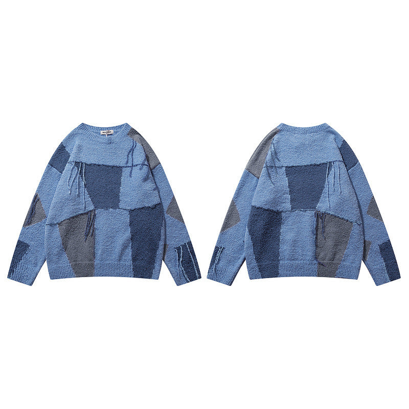 Plaid Tassel Oversize Lazy Wind Sweater for men