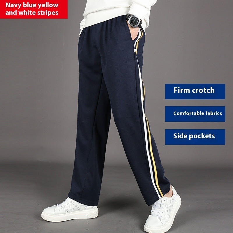 Spring And Summer Yellow Strip Two Horizontal Strips Uniform Pants for men