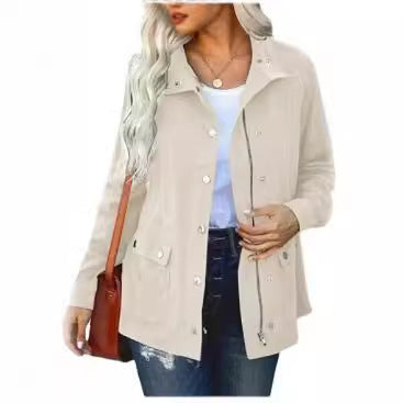 European And American Fashion Polo Collar Solid Color Cardigan Top