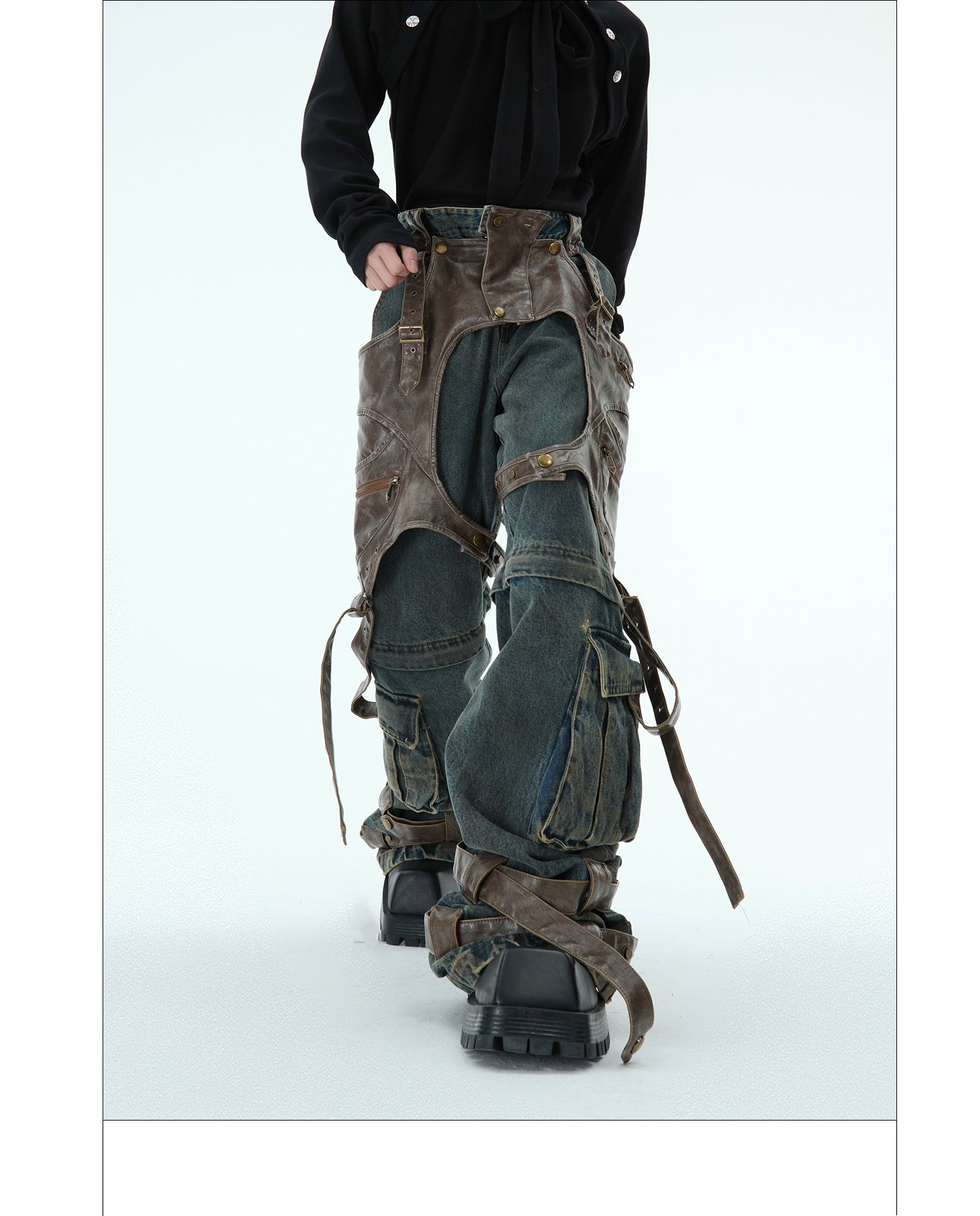 Retro Deconstructed Jeans Men's Detachable Stitching