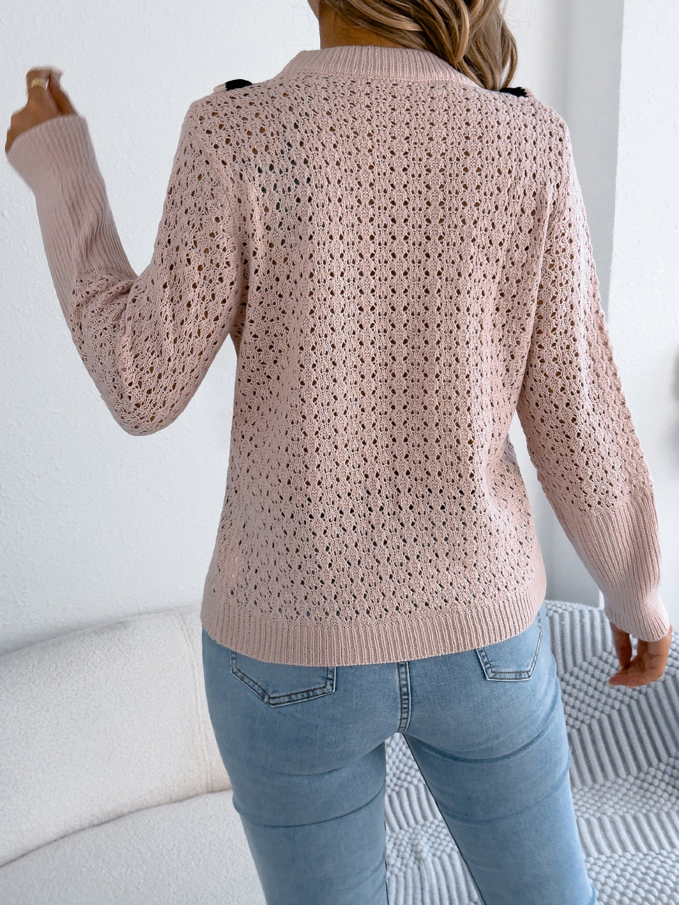 Women Ruffled Long Sleeve Pullover Sweater