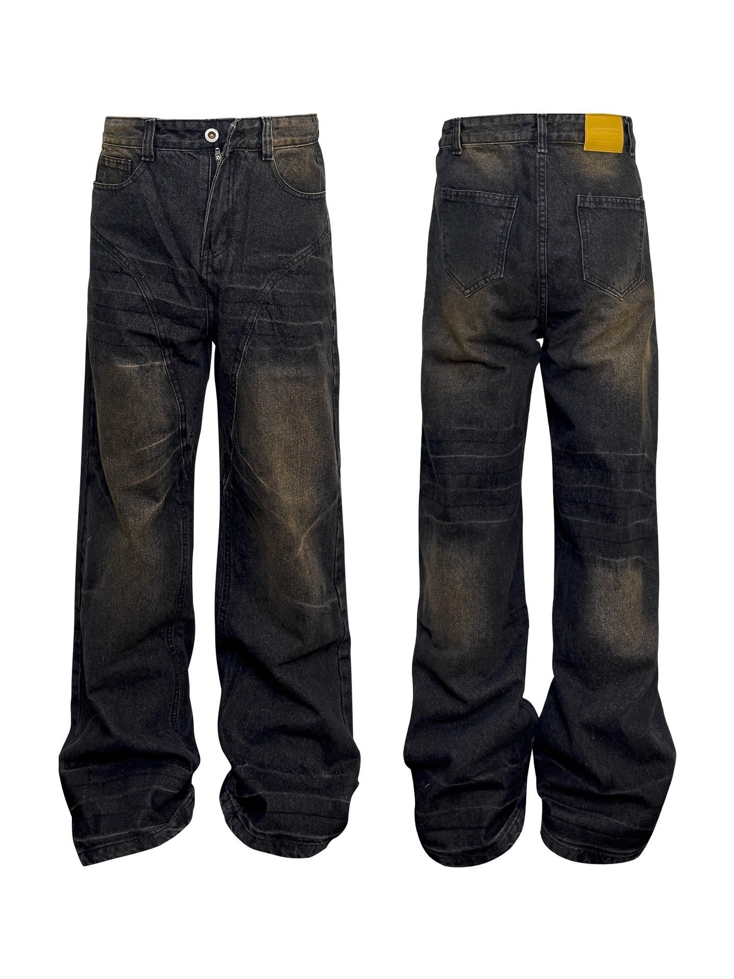 Niche Retro Washed Straight Deconstructed Jeans for men