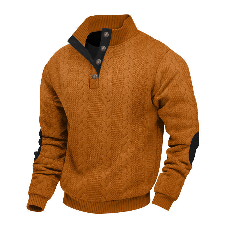 Stand Collar Long Sleeve Jacquard Knitted Pullover Sweater for men