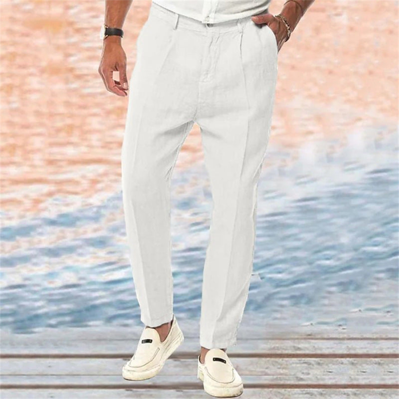 Linen Pants Straight Pure Color Comfort Outdoor Leisure for men
