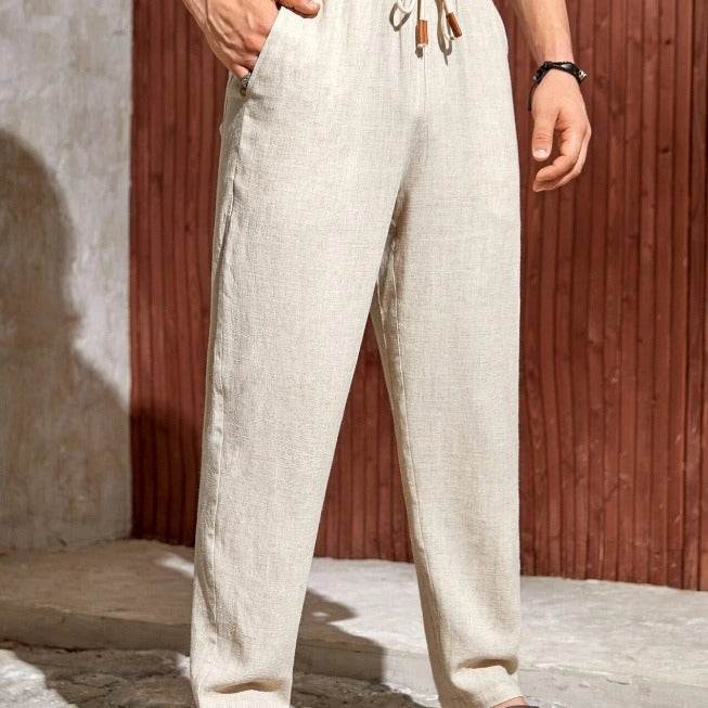 Men's Casual Cotton And Linen Drawstring Trousers Breathable Casual Versatile