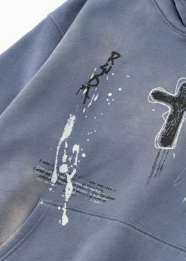 Men's Loose Street Hand-painted Couple Wear Hooded Sweater GOD's cross